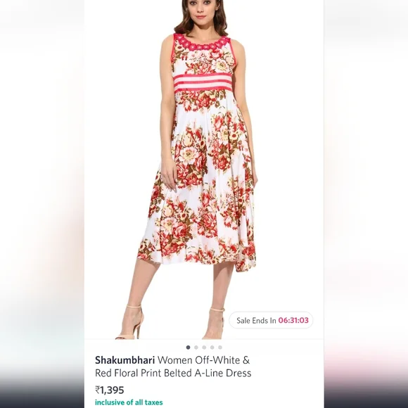 Myntra A line dress belted dress sleeveless - Picture 3 of 5